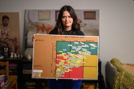 Susie Creagh holds up a colour-coded cork scoreboard