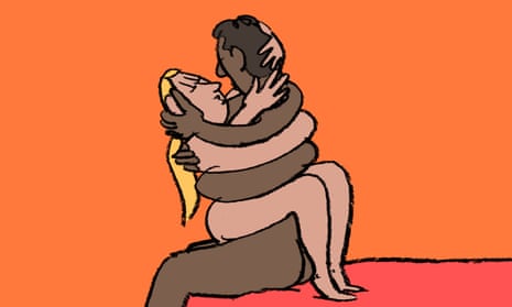 Illustration of a naked couple embracing.