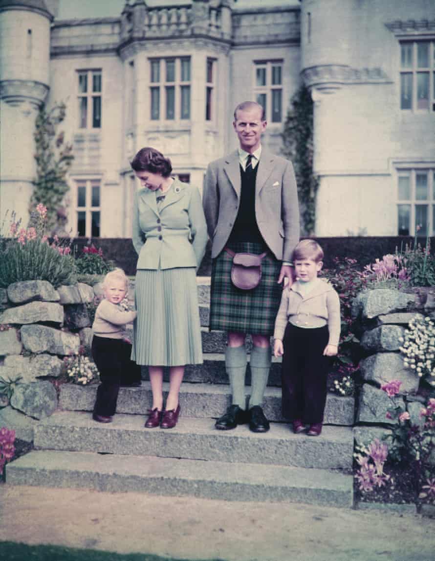 Queen Elizabeth II and Prince Philip with Princess Anne and Prince Charles at Balmoral Castle in 1952.