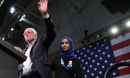 Ilhan Omar with Bernie Sanders a day before Super Tuesday on 2 March three years ago.