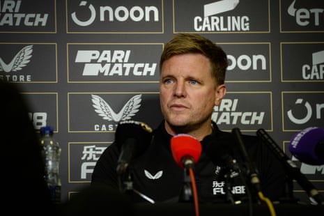 Newcastle manager Eddie Howe at a press conference