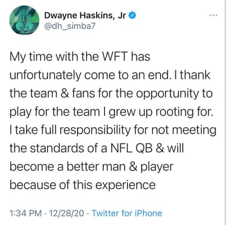 Washington Football Team releases Dwayne Haskins