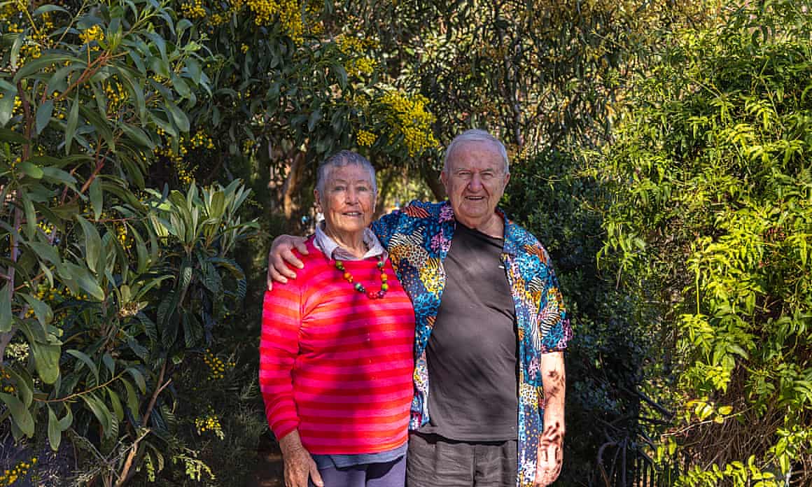 Chris Bryant and John Boland outside their home in Felixstow in Adelaide, South Australia.