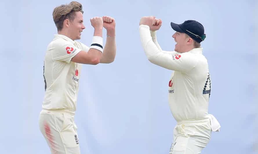Dom Bess (right) celebrates with Sam Curran on day three.