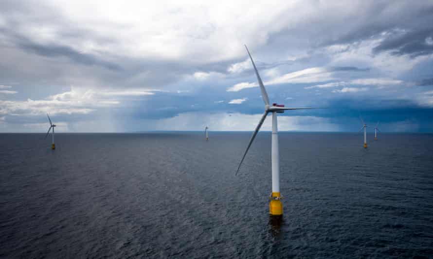The world's first floating wind farm 15 miles offshore of Aberdeenshire, in Scotland. The 30 megawatt wind can power approximately 20,000 households