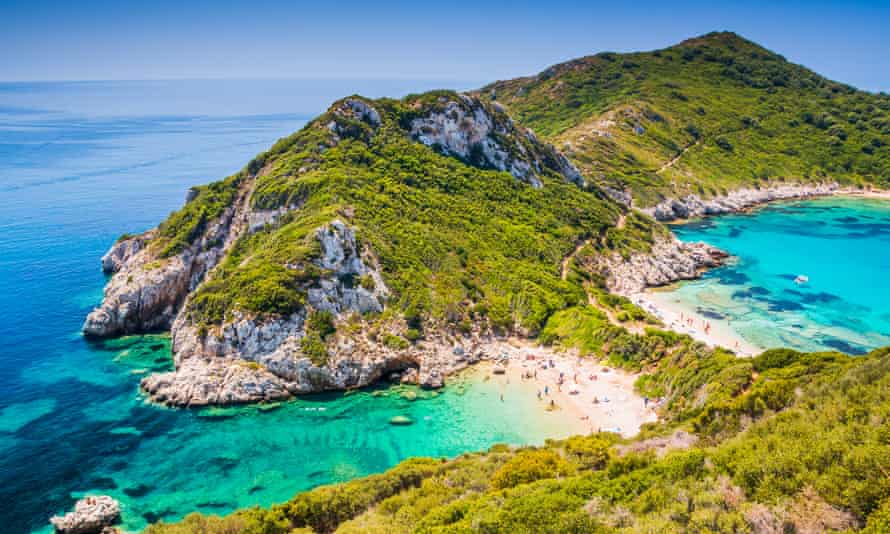 Corfu, Greece. Aerial view of Porto Timoni beach.