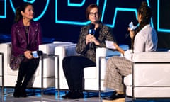 Sophie Gregoire Trudeau (left), Julia Gillard (centre) and Leona Lewis at a WE Day UK charity event on 4 March