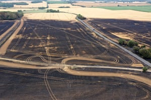Dinnington, RotherhamAn aerial view of charred fields after a crop fire
