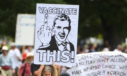 A sign at an anti-vaccination rally in Melbourne
