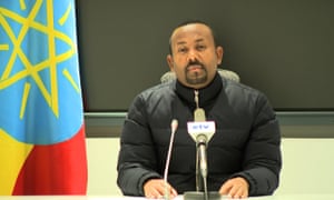 Screenshot of Abiy Ahmed in a bomber jacket doing a TV commercial