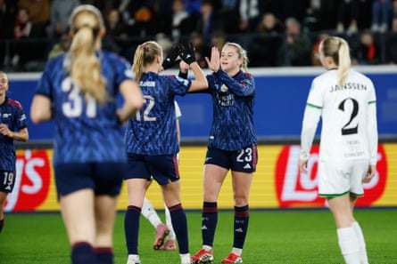 Arsenal’s Alessia Russo is congratulated after scoring her sides fourth goal