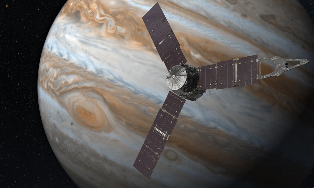 Artist's impression of the Juno spacecraft and Jupiter