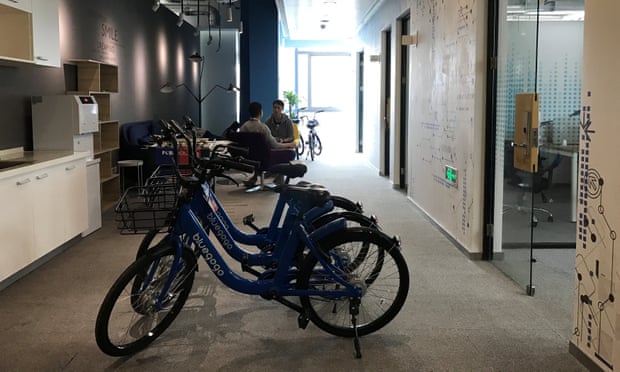 Bluegogo bicycles in the company office in Shenzhen.