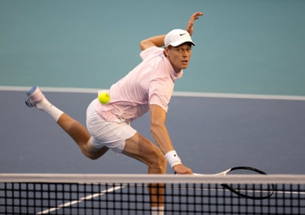 Jannik Sinner plays a shot at the Miami Open