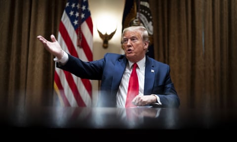 U.S. President Donald Trump speaks during a meeting with healthcare executives in the Cabinet Room of the White House in Washington, D.C., U.S., on Tuesday, April 14, 2020. 