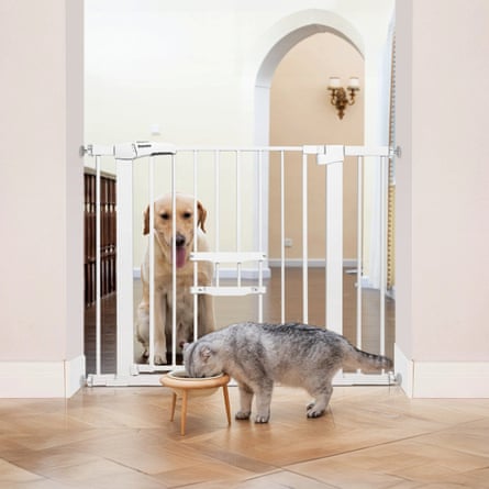 Puerta para bebés extra ancha Babelio con puerta para gatos ajustable