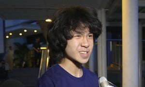 Singapore teen blogger Amos Yee, who has been granted asylum in the US, speaks to reporters in Singapore in 2015.