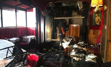 Damage at the Rotonde restaurant, which was firebombed.