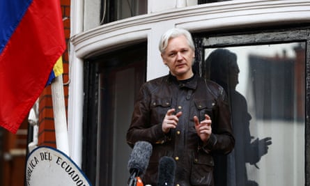 The WikiLeaks founder Julian Assange speaks on the balcony of the embassy of Ecuador in London, Britain, on 19 May 2017.