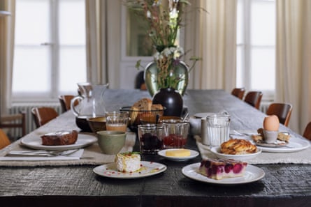Breakfast table at a hotel in Normandy