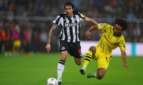 Sandro Tonali in action for Newcastle against Borussia Dortmund in the Champions League on Wednesday. 