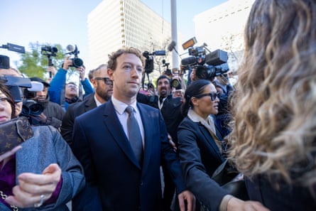 Meta’s chief executive, Mark Zuckerberg, arrives at the Los Angeles superior court