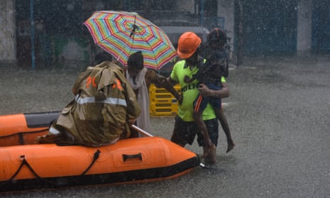 Evacuation effort in a flooded area of Chennai, India