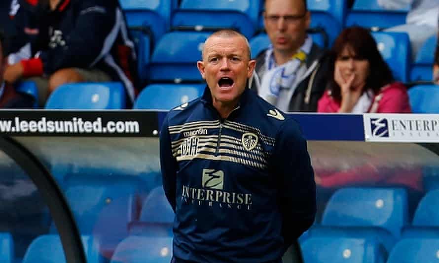David Hockaday during his first home league game as manager of Leeds, a 1-0 win against Middlesbrough in August 2014