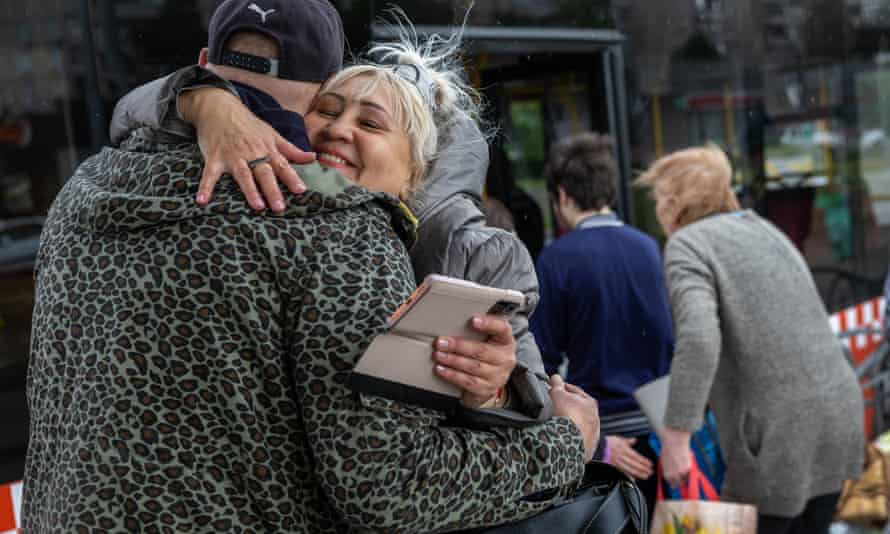 People displaced by Russian shelling depart a metro station where many had been living underground for months on May 22, 2022 in Kharkiv, Ukraine. Authorities plan to restart the Kharkiv subway system on May 24 and are providing temporary shelter in student dormitories for those made homeless by Russian attacks. Although Russian shelling has largely ceased in Kharkiv, it continues in the northern suburbs, and many houses and large apartment buildings in the city are destroyed, leaving thousands homeless.