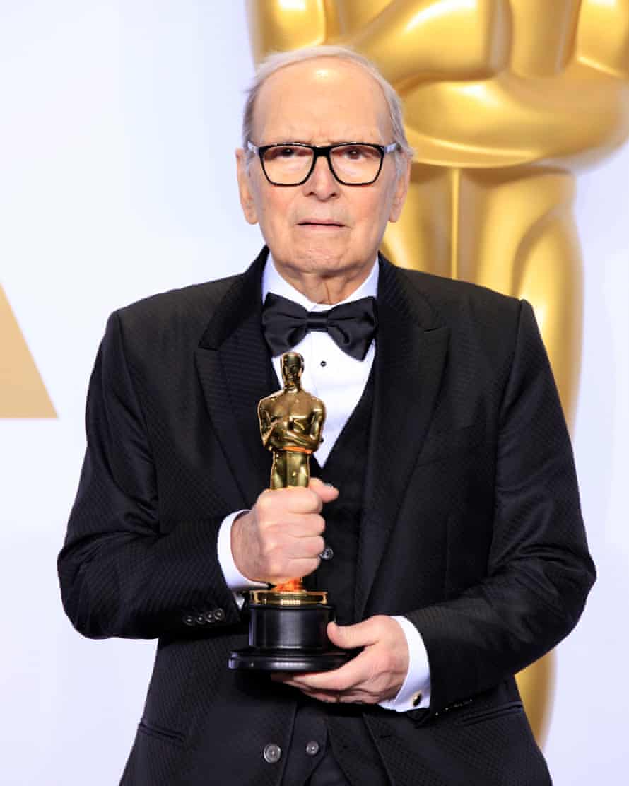 Ennio Morricone collecting the Oscar for best original score in 2016 for Quentin Tarantino’s The Hateful Eight.