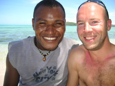 Tim Halliday (right) and his saviour.