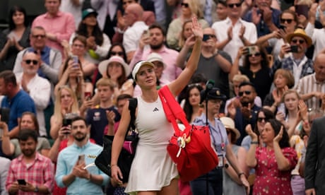 Ukraine's Elina Svitolina waves to the crowd as she bows out of Wimbledon after losing her semi-final with Markéta Vondroušová.