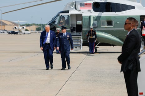 Donald Trump walks to board Air Force One, as he departs for Saudi Arabia, Qatar and the United Arab Emirates, at Joint Base Andrews.