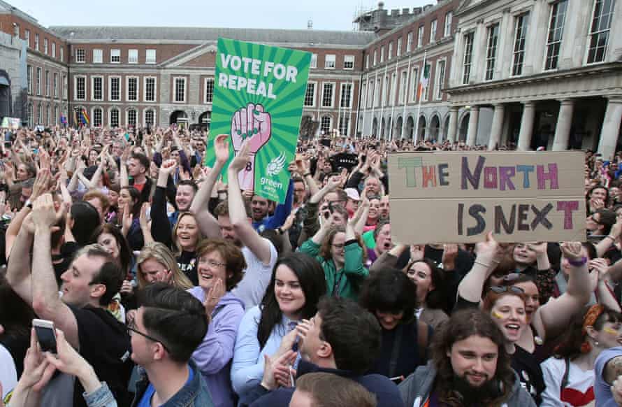 Campaigners wait for the result in the Irish abortion referendum vote at Dublin Castle in May 2018.