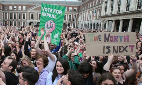 People in Dublin celebrate the result of the Irish abortion referendum in May 2018