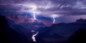 Lightning strikes over the Grand Canyon, USA