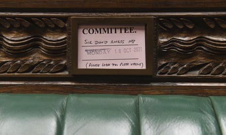A notice keeps David Amess’s seat in the Commons free.