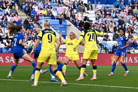 Tottenham’s Cathinka Tandberg opens the scoring at Leicester