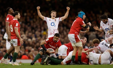 England’s Jack van Poortvliet celebrates as Wales give away a penalty during their Six Nations clash in Cardiff.