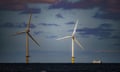 Turbines at sea, at the windfarm Gwynt y Mor, off the coast of north Wales