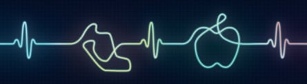 Illustration of a heart beat on a monitor but in the shape of a shoe and an apple