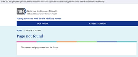 A screenshot showing an error message on a page that was devoted to a workshop about gender and health.