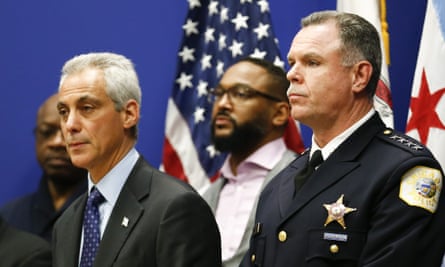Former Chicago police superintendent Garry McCarthy standing with Chicago mayor Rahm Emanuel