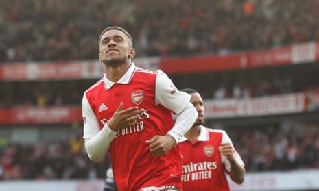 Manchester United v West Ham: Premier League – live | Premier League 11 Reiss Nelson celebrates his first goal of two in the 5-0 win at the Emirates.