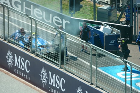 Carlos Sainz’ car is on fire