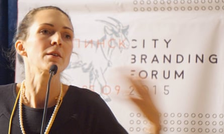 Natasha Grand speaking at the City Branding Forum in Uryupinsk in Russia’s Volgograd region in 2015