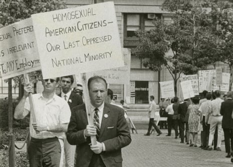 Frank Kameny picketing in a still from a documentary, The Lavender Scare.