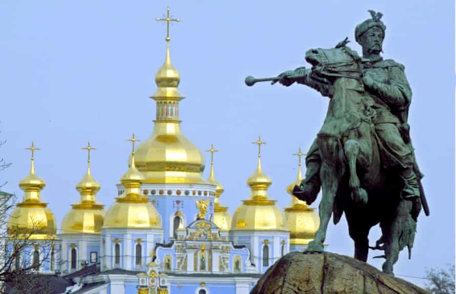 A statue in Kyiv of Bohdan Khmelnytskyi, a 17th-century leader of Ukrainian Cossacks.