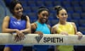 Gabby Douglas (left) with Simone Biles and Sunisa Lee before the Core Hydration Classic this month