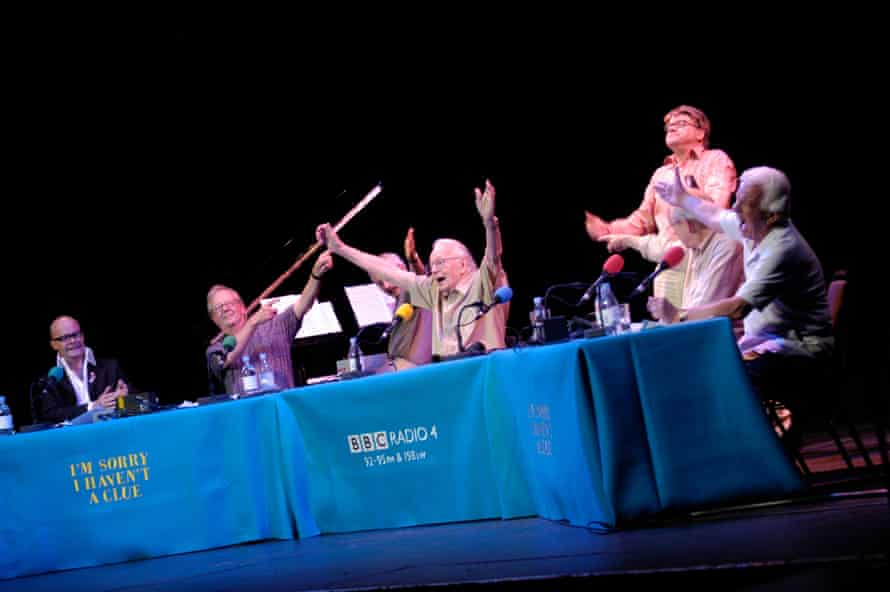 Harry Hill, Tim Brooke-Taylor, Colin Sell, Humphrey Lyttelton, Jon Naismith, Graeme Garden and Barry Cryer in Oxford for a recording of I'm Sorry I Haven't a Clue in 2005.